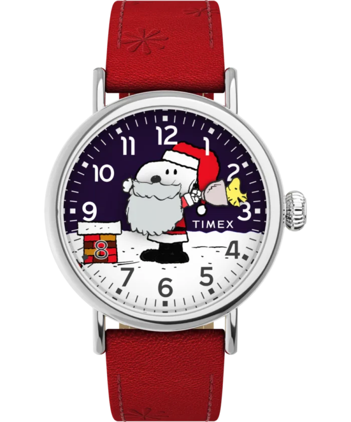 Timex x Peanuts Standard Snoopy Santa 40mm Leather Strap Watch