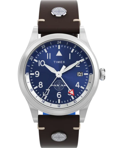 Timex Waterbury GMT x Pan Am® 39mm Leather Strap Watch