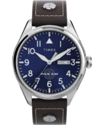 Timex X Pan Am Day-Date 42mm Leather Strap Watch